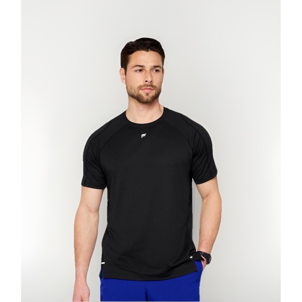 Fabletics Men's O2 Black Tee Shirt XL Ultra-Lightweight‎ 4-Way Stretch Mesh NWT